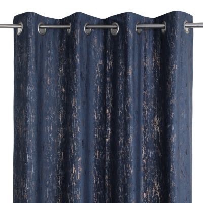 Rideau œillets GoodHome Figari bleu marine velours l.140 x H.260 cm