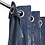 Rideau œillets GoodHome Figari bleu marine velours l.140 x H.260 cm