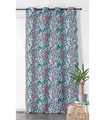 Rideau Imprimé Fleurs roses aux feuilles vertes - 145x250cm - Vert sapin
