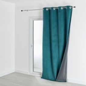 Rideau isolant et occultant en velours doublé polaire (135x280 cm - Bleu Paon)