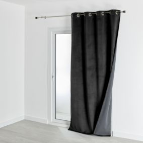 Rideau isolant et occultant en velours doublé polaire (135x280 cm - Noir)