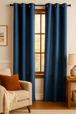 Rideau isolant thermique à oeillets, doublure polaire, bleu navy L.240 x l.140cm, Chambray