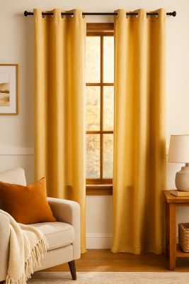 Rideau isolant thermique à oeillets, doublure polaire, jaune ocre L.240 x l.140cm, Chambray