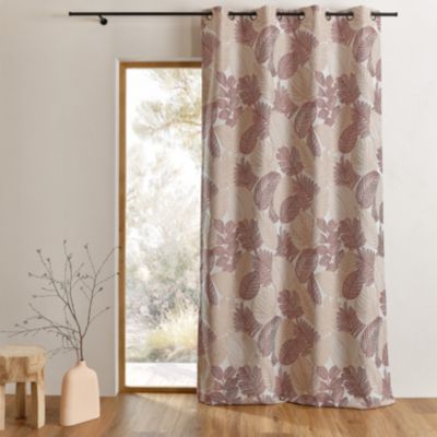 Rideau jacquard en poly-coton à motifs feuilles (140x260 cm - Terracotta)