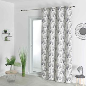 Rideau jacquard fleurs de gingko (140x260 cm - Gris clair)