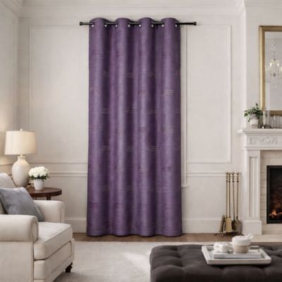 Rideau jacquard à formes géométriques et œillets (140x260 cm - Prune)