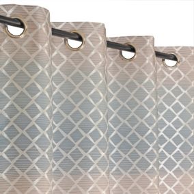 Rideau Jacquard Géométrique Bleu Canard 140x240cm avec Œillets Prêt à Poser