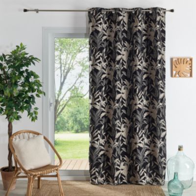 Rideau Jacquard Motif Jungle (140x260 cm - Noir)