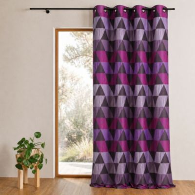 Rideau jacquard motif triangles (140x260 cm - Prune)