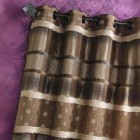 Rideau Jacquard Pois et Rayures (140x260 cm - Taupe)