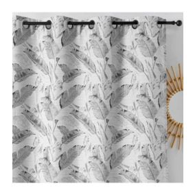 Rideau moderne et originale motif plumes grises - 135x240cm - Gris