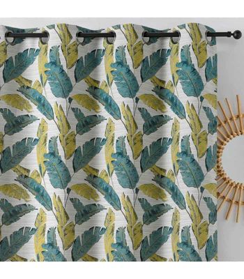 Rideau moderne et originale motif plumes vertes - 135x240cm - Vert
