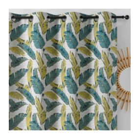 Rideau moderne et originale motif plumes vertes - 135x240cm - Vert