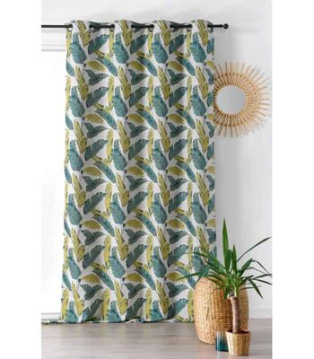 Rideau moderne et originale motif plumes vertes - 135x240cm - Vert