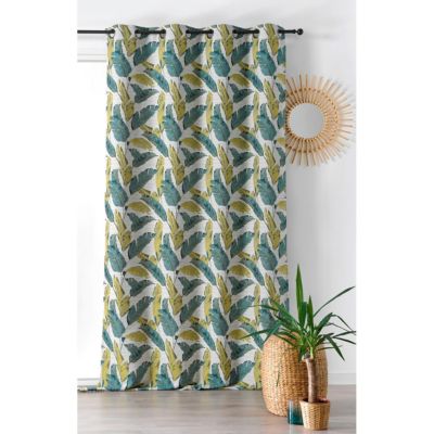Rideau moderne et originale motif plumes vertes - 135x240cm - Vert