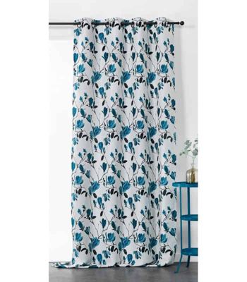 Rideau Motif Fleur Magnolia - 135x250cm - Bleu