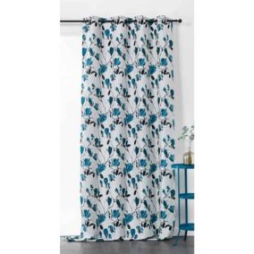 Rideau Motif Fleur Magnolia - 135x250cm - Bleu