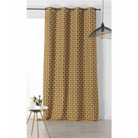 Rideau motif vintage jaune - 135x240cm - Jaune