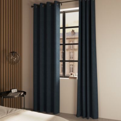 Rideau occultant à œillets effet chenille Isti bleu marine l.140 x H.260cm GoodHome