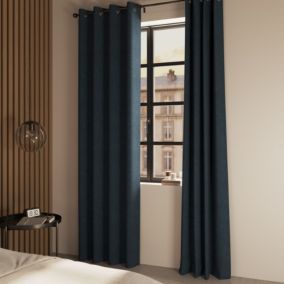 Rideau occultant à œillets effet chenille Isti bleu marine L.260 x l.140cm GoodHome