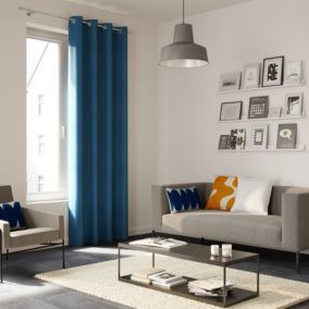 Rideau occultant à œillets effet tissé Pasig bleu L.260 x l.140cm GoodHome