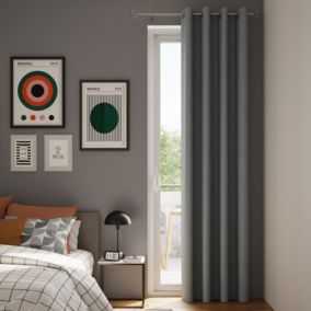 Rideau occultant à œillets effet tissé Pasig gris L.260 x l.140cm GoodHome