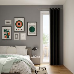 Rideau occultant à œillets effet tissé Pasig noir L.260 x l.140cm GoodHome