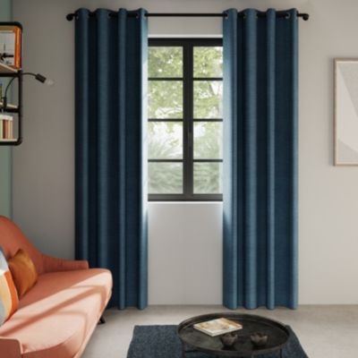 Rideau occultant à oeillets Novan bleu l.140 x H.260cm GoodHome