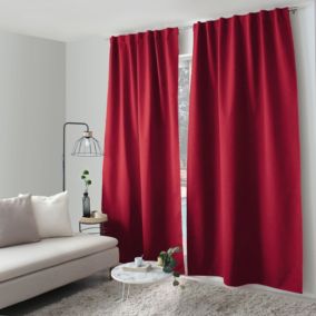 Rideau occultant aspect chambray (140x240 cm - Rouge)