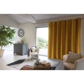 Rideau occultant doublure polaire polyester jaune 280x260 cm