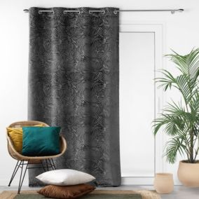 Rideau occultant en velours feuilles de monstera (140x240 cm - Gris)