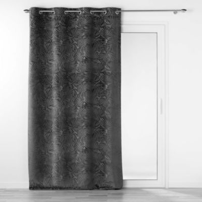Rideau occultant en velours feuilles de monstera (140x240 cm - Gris)