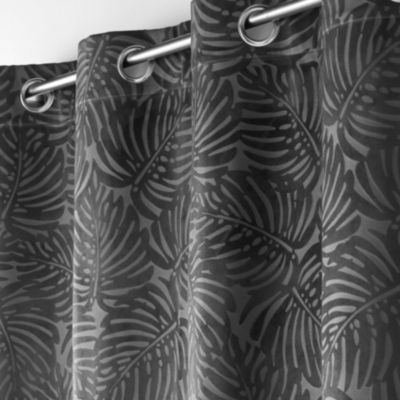 Rideau occultant en velours feuilles de monstera (140x240 cm - Gris)