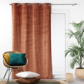 Rideau occultant en velours feuilles de monstera (140x240 cm - Terracotta)