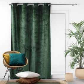 Rideau occultant en velours feuilles de monstera (140x240 cm - Vert)