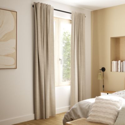 Rideau occultant galon fronceur effet tissé Novan beige lin l.140 x H.300cm GoodHome
