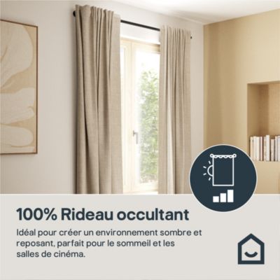 Rideau occultant galon fronceur effet tissé Novan beige lin l.140 x H.300cm GoodHome