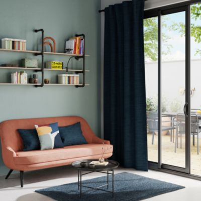 Rideau occultant galon fronceur effet tissé Novan bleu marine l.140 x H.300cm GoodHome