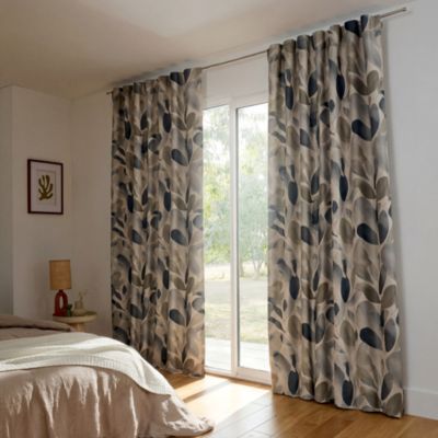 Rideau occultant galon fronceur motif feuillage beige l.140 x H.260 cm GoodHome Miri