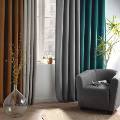 Rideau Occultant Jacquard "Blake" 135x240cm Gris