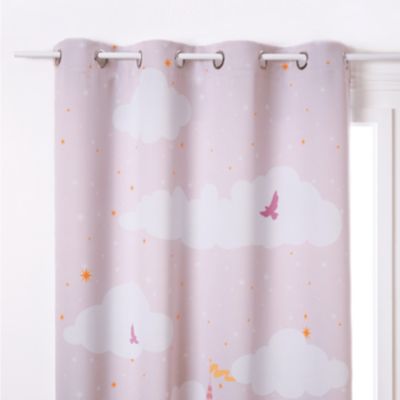 Rideau occultant motif château pour enfant (135x260 cm - Rose Clair)