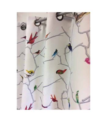 Rideau occultant motif colibris - 145x260cm - Blanc
