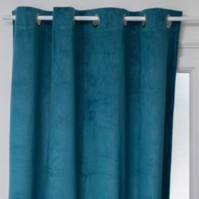 Rideau occultant "Otto" velours - à oeillets - bleu canard 140x260 cm - Atmosphera
