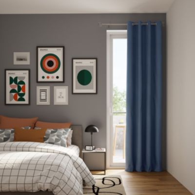 Rideau occultant thermique à œillets effet tissé Vestris bleu océan l.140 x H.260cm GoodHome