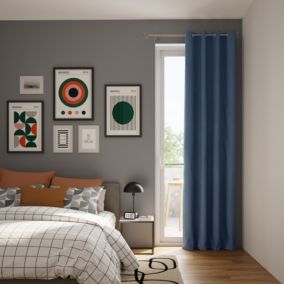 Rideau occultant thermique à œillets effet tissé Vestris bleu océan L.260 x l.140cm GoodHome