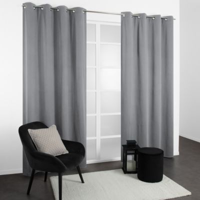 Rideau occultant thermique à oeillets gris clair L.240 x l.135cm, JBY Creation