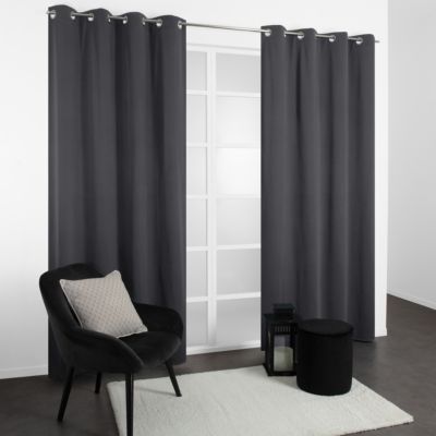 Rideau occultant thermique à oeillets gris foncé L.240 x l.135cm, JBY Creation
