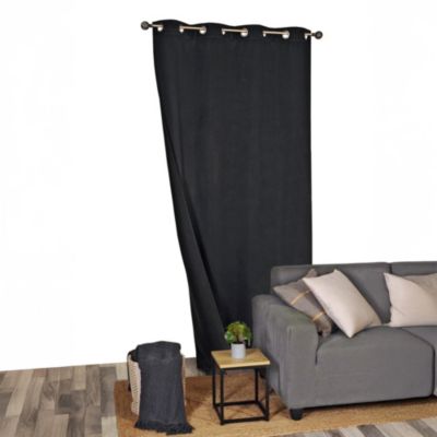 Rideau Occultant Thermique à œillets 140x240cm prêt à poser satiné, Noir