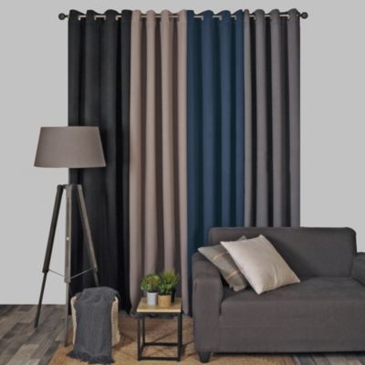 Rideau Occultant Thermique à œillets 140x240cm prêt à poser satiné, Noir