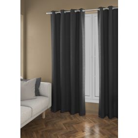 Rideau occultant thermique Tundra Ornami noir l.140 x h.240 cm